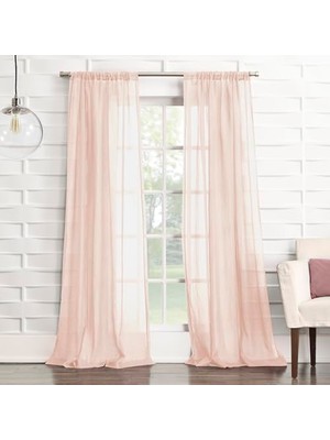 Trendexa Tayla Ezilmiş Dokulu Yarı Şeffaf Çubuk Cep Perde Paneli, 127 cm x 213 Cm, Pembe