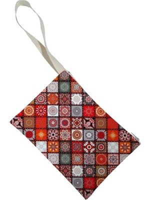 Trendexa Çanta, Unisex Kırmızı Mandala Desenli Portföy Clutch