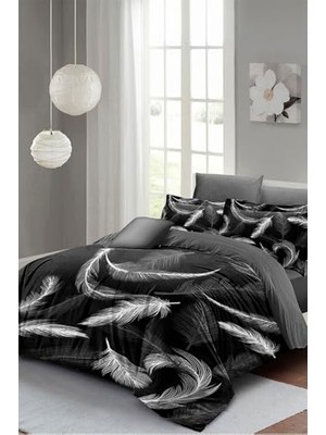 Trendexa Çift Kişilik Nevresim Takımı Özel Dokuma Pamuk Saten 3D Digital Dark Feather, MONOHOME3447HF