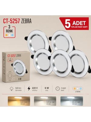 Trendexa CT-5257 Zebra LED Spot 6W 500LM 220V 5 Adet