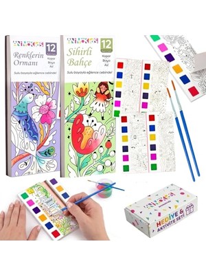 Trendexa Sulu Boya Defteri Seti, 2 Kitap + 2 Fırça, Kendin Yap Kitap Ayracı, Entegre Boya Paleti