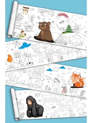 Trendexa Sina Ticaret Sevimli Dostlar Hayvanlar Alemi Dev Boyama Kağıdı Rulosu, Çocuklar Için Eğitici Boyama Aktivitesi, 5 Metre x 45 Cm, Kuşe Kağıdı