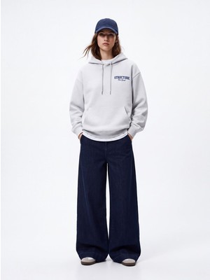 LTB Relaxed Fit Baskı Detaylı Kapüşonlu Beyaz Sweatshırt