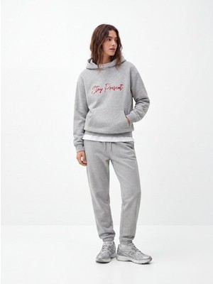 LTB Regular Fit Yazı Baskılı Cep Detaylı Gri Sweatshırt