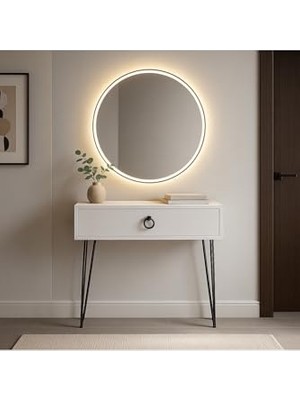 Trendexa Beyaz Metal Ayaklı Modern Dresuar; 80X20X20 Cm, Suntalam, Minimalist Antre ve Salon Konsol Dolabı