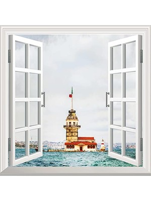 Trendexa Pencere Poster Duvar Kağıdı Kız Kulesi Yapışkanlı Sticker