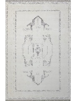 Trendexa 3s Krem Madalyon Modern Geometrik Etnik Eskitme Desenli Boho Oturma Odası, Salon, Yolluk, Koridor ve Mutfak Halısı