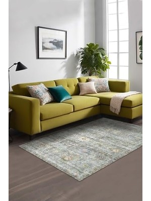 Trendexa Bliss Vintage Desenli Şönil Pamuk Tabanlı Yıkanabilir Kaymaz Antibakteriyel Salon Halısı 140X200