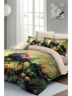 Trendexa Nevresim Takımı, %100 Pamuk Saten Çift Kişilik Art Flower Lastikli Çarşaflı, MONOHOME67090