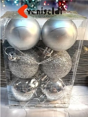 Trendexa 6 Adet Gümüş Renk 5 cm Yılbaşı Topu; Noel Topu, Çam Ağacı Topu, Süs Topu T-48, Gümüş