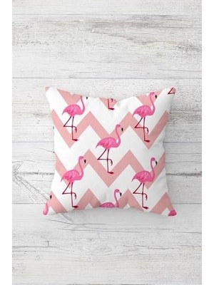 Trendexa Zigzag ve Flamingo Çift Taraflı Baskılı Gizli Fermuarlı Yastık Kılıfı, Beyaz 45 x 45