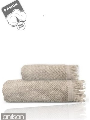 Trendexa 2'li Bej Havlu Seti, %100 Pamuk, 1 Adet El Havlusu 50X90 ve 1 Adet Banyo Havlusu 70X140