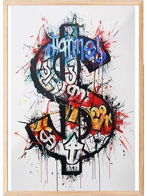 Trendexa Ahşap Çerçeveli Tablo, Graffiti Stil Çapa, Tipografik Slogan ile Poster No: 107556 21 x 30