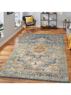 Trendexa Kenzie Desenli Kadife Salon Halısı, Pamuk Tabanlı, Kaydırmaz ve Yıkanabilir, 160X230