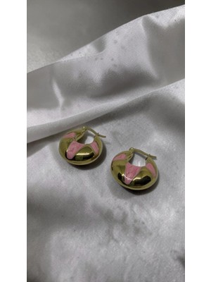 316L Çelik Pembe Geometrik Desenli Halka Küpe