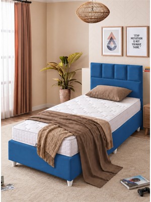 Setay Baza Seti, Monaco Tek Kişilik Baza Başlık Maxi Yatak Seti, Mavi - 100X200 cm