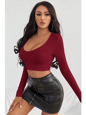 Sofya Passion Kadın Uzun Kollu U Yaka Crop Top