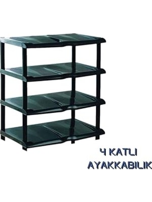 Trendexa 4 Katlı Siyah Plastik Ayakkabılık, 47X58 cm