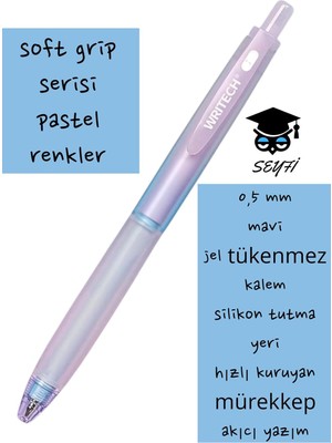 Kirtasiye Writech Jel Tükenmez Kalem, 0,5 Mm, Mavi, Silikon Tutma Yeri, Hızlı Kuruyan Mürekkep