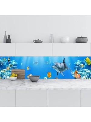Trendexa Mutfak Tezgah Arası, Folyosu Denizaltı Balıklar, Folyo Fayans Kaplama, 60X500 cm