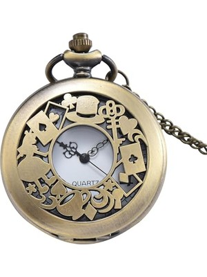 Trendexa Alice Harikalar Diyarı Temalı Vintage Bronz Cep Saati, Kolye Köstekli Retro Hediye