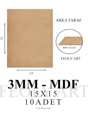 Trendexa 3 mm 15X15 Mdf Plaka (10 Adet); Hobi, Maket, Ahşap El Sanatları Için Uygun (10`lu Paket)