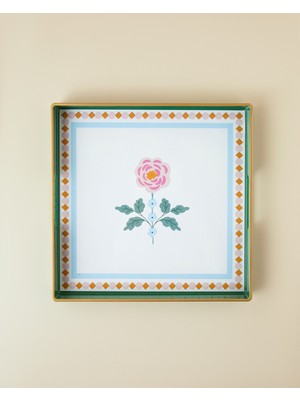 English Home Rustic Florals Tepsi 35,5X35,5 cm Yeşil