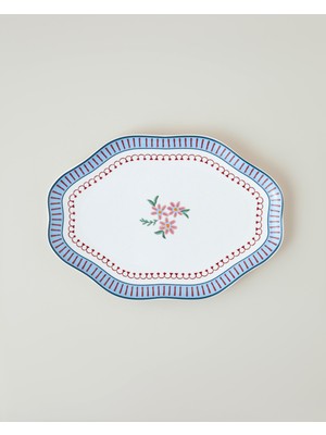 English Home Botanical Romance New Bone Kayık Tabak 25 cm Pembe - Mavi