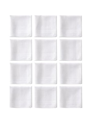 Trendexa 12 Adet Pamuklu Ekonomik Paket Çok Amaçlı Beyaz Kare Mendil 28X28 cm