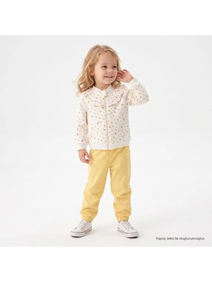 Hellobaby Kız Bebek Eşofman Takımı Çiçek Baskılı Fermuarlı Kapüşonlu Long Sleeve Lastikli