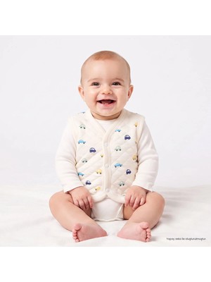 Hellobaby Erkek Bebek Kapitone Yelek Araba Baskılı Çıtçıtlı V Yaka Sleeveless