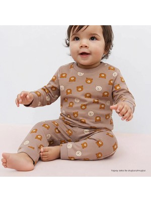 Hellobaby Erkek Bebek Pijama Takımı Hayvan Baskılı Çıtçıtlı Bisiklet Yaka Long Sleeve Ribanalı