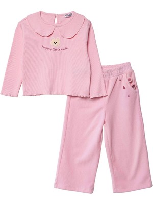 Hellobaby Kız Bebek Bluz-Pantolon Tavşan Baskılı Düğmeli Bebe Yaka Long Sleeve Reçme