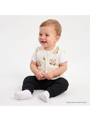 Hellobaby Erkek Bebek Kapitone Yelek Ayı Baskılı Çıtçıtlı V Yaka Sleeveless