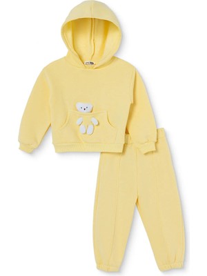 Hellobaby Kız Bebek Eşofman Takımı Ayı Baskılı Kapüşonlu Long Sleeve Lastikli