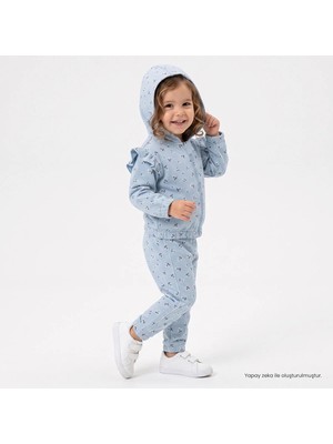 Hellobaby Kız Bebek Eşofman Takımı Çiçek Baskılı Fermuarlı Kapüşonlu Long Sleeve Lastikli