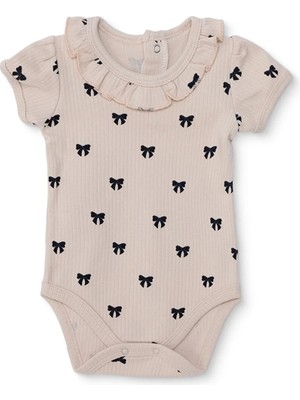 Hellobaby Kız Bebek Body Fiyonk Baskılı Çıtçıtlı Çıtçıtlı Yaka Kısa Kol