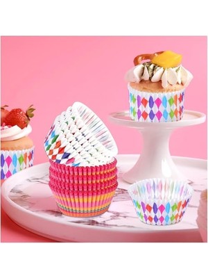 Trendexa 100 Adet Desenli Cupcake Kalıbı; Renkli Browni ve Muffin Kabı, Kağıdı