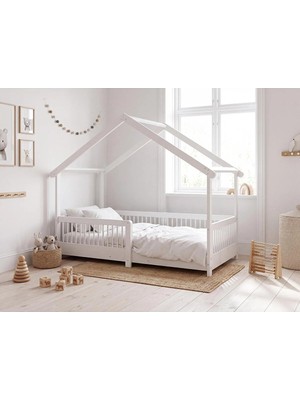 Little Dreams Star Düz Çatılı Montessori Karyola Beyaz 90X190