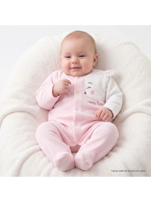 Bebetto Kız Bebek Kadife Tulum Hayvan Baskılı Çıtçıtlı Bisiklet Yaka Long Sleeve Patikli