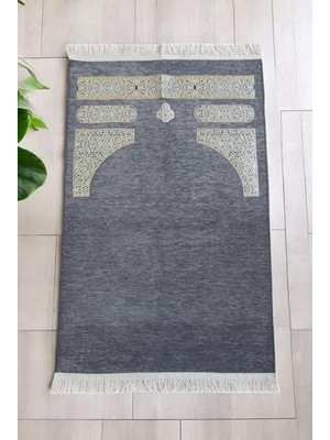 Trendexa Kabe Desenli Örgü Püsküllü Şönil Seccade - Gri