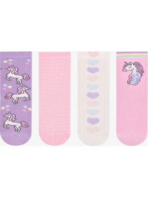Penti Kız Çocuk Pembe Unicorn Pamuklu 4 Çift Soket Çorap
