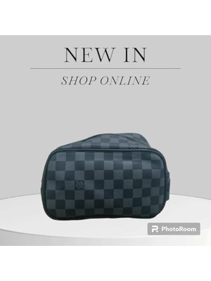 Trendexa Unisex El Çantası Gri-Siyah Kare Desenli 24 * 14 * 12 cm Ebatlarında Elnçantası Makyaj Çantası