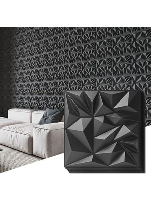 Trendexa Siyah Elmas Dokulu 3D Duvar Panelleri, 30,48 x 30,48 Cm, 33'lü Paket