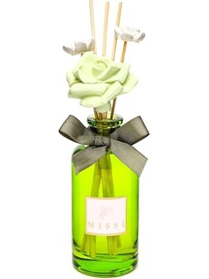 Trendexa 180 ml Yeşil Cam Şişe Çiçek Bambu Çubuklu White Jasmin Oda Kokusu