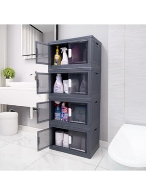 Trendexa Gri Plastik Katlanır Banyo ve Mutfak Düzenleyici Dolap, 125X55X33 Cm, 4 Bölmeli, Montaj Gerekli