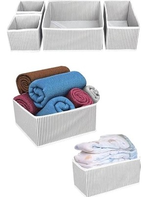 Trendexa Çekmece Organizeri, Gri Çizgili, 4'lü Set, Farklı Boyutlarda