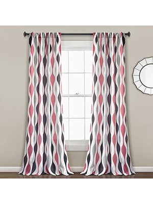 Trendexa Mid Century Geo Işık Filtreleyen Perde Panel Çifti, Mercan ve Gri, 241 cm U x 132 cm G