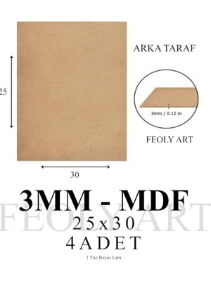 Trendexa 3 mm 25X30 Mdf Plaka (4 Adet); Hobi, Maket, Ahşap El Sanatları Için Uygun (4`lü Paket)