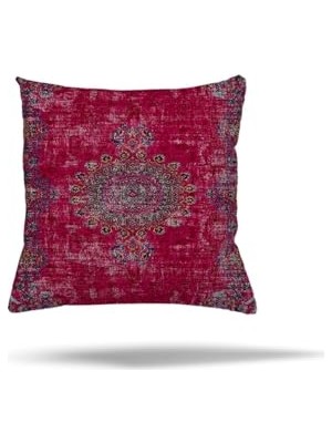 Trendexa Yastık; Pelangi Patchwork Çiçek Desen Etnik Gizli Fermuarlı Kılıfı Kırlent Kılıfı Koltuk Yastık Kılıfı, Fuşya 45 x 45